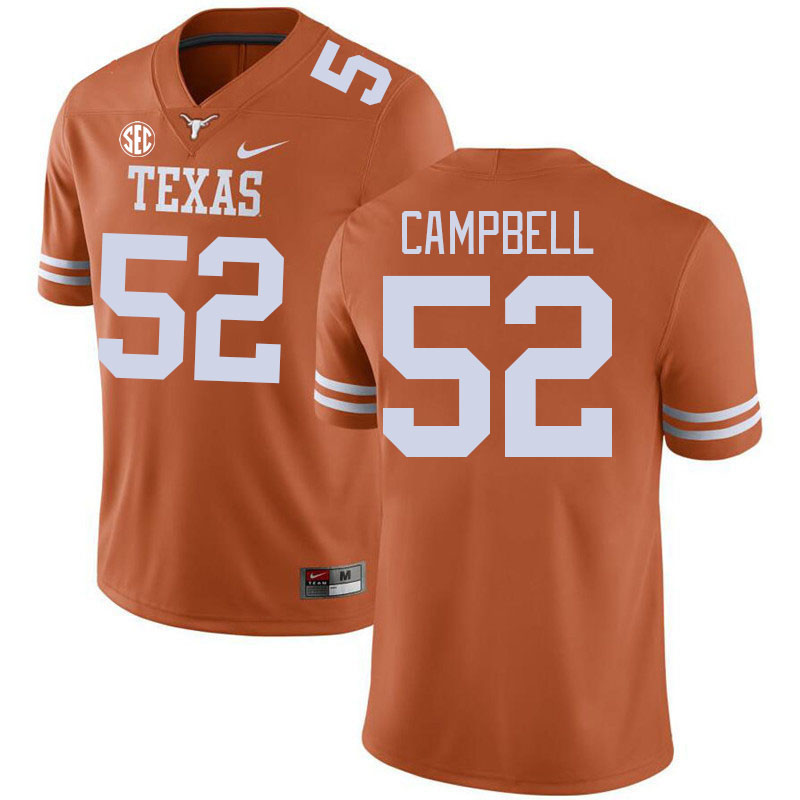 Texas Longhorns #52 DJ Campbell SEC Conference College Football Jerseys Stitched Sale-Orange